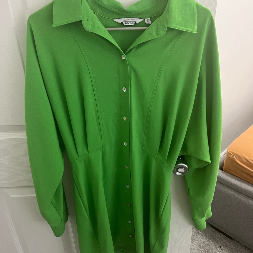 &Other Stories mini shirt dress in bright green
